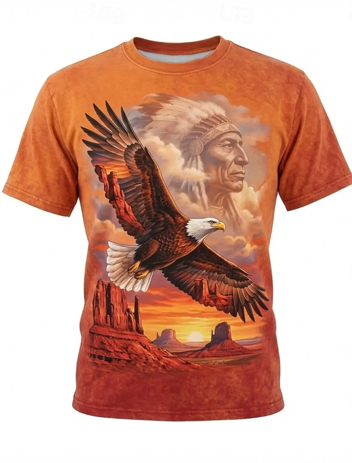 Wild Animal Eagle Bison Wolf Bull Tie Dye Graphic Men Short Sleeve T-Shirt Western Nature Wildlife Casual Tee
