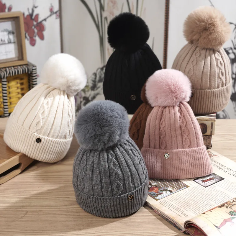 Hat Women's Winter Solid Color Velvet Knitted Hat Korean Edition Trendy Student Foreign Trade Thick Warm Windproof Knitted Hat