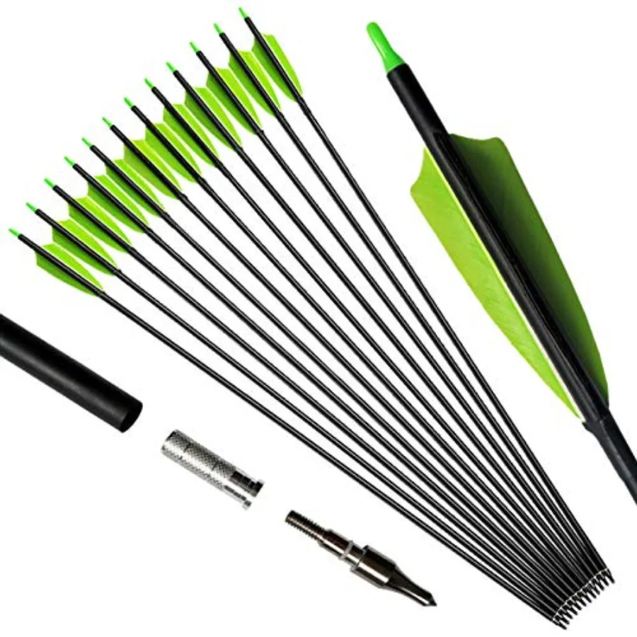 

31-Inch Carbon Hunting Arrows with Turkey Feather Fletching Replaceable Points Spine 500 for Recurve Bow Longbow Traditional Bo