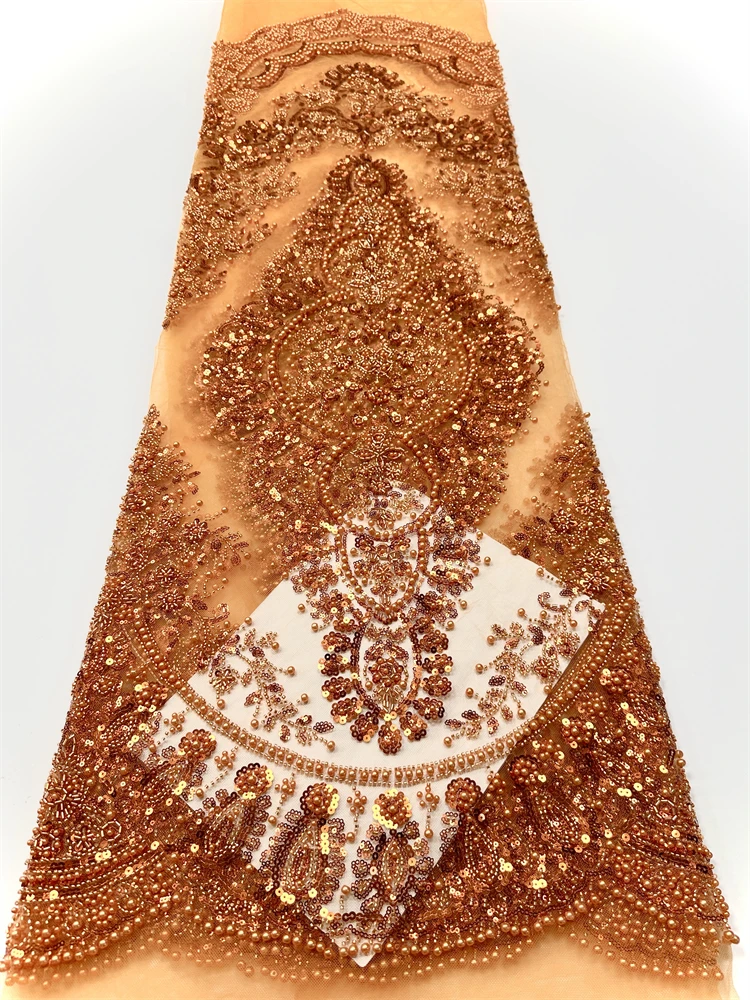 

Beautiful Nigerian Sequins Party Lace African Beads Lace Fabric 2025 High Quality 5 Yards African French Tulle Net Lace Fabric