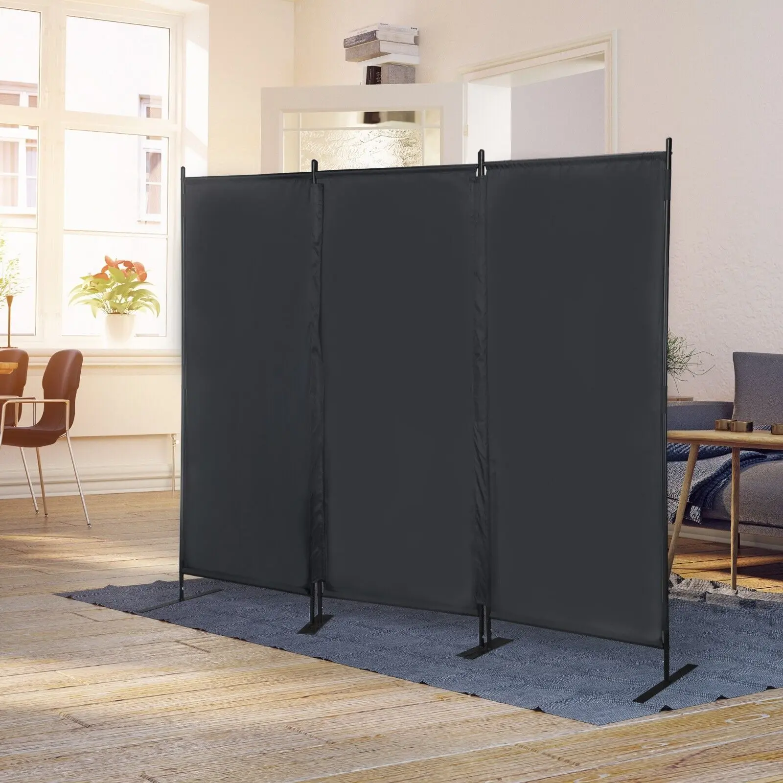 US Room Divider, Folding Privacy Screen, Portable Wall Partition, 3 Fabric Panels