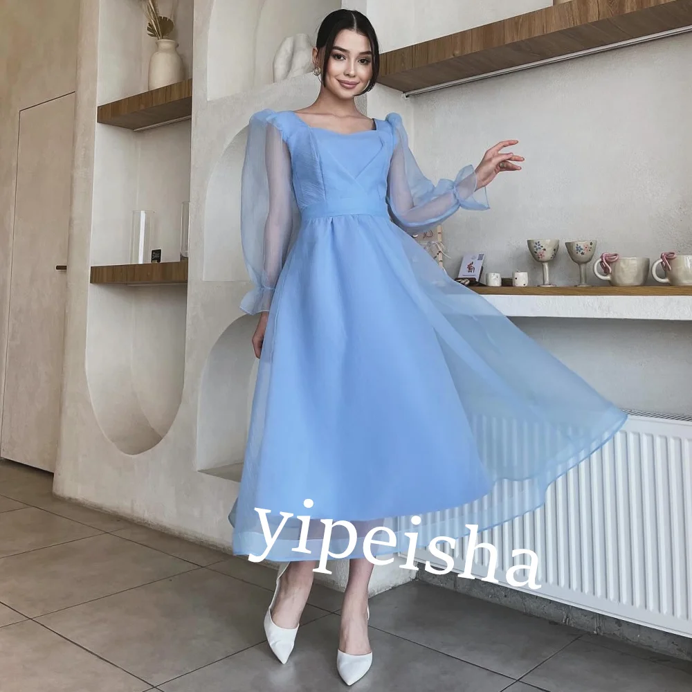 

Customized Jersey Draped Celebrity A-line Square Neck Bespoke Occasion Gown Midi Dresses