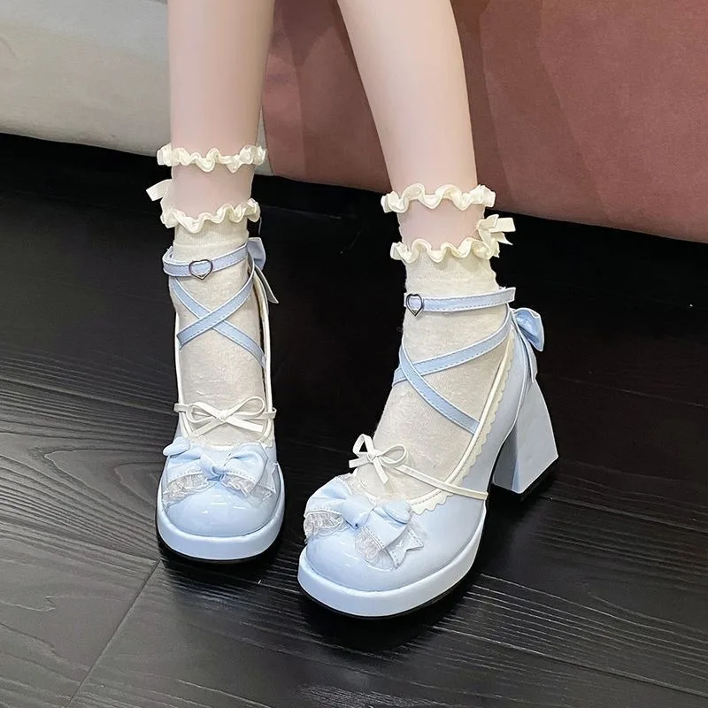 

Hot Seller High Heels Japanese Style Shos Waterproof Platform Shoes Small Leather Shoes Sweet and Fairy Like Cute Lolita Shoe