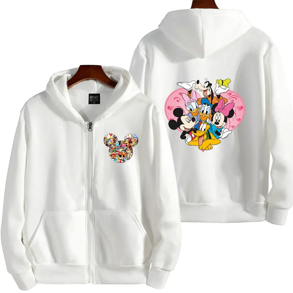 Mickey Mouse Men Zipper Hoodie Jacket 2024 New Fashion Spring Autumn Pink Women Sweatshirt Cartoon Anime Couple Clothes Coat