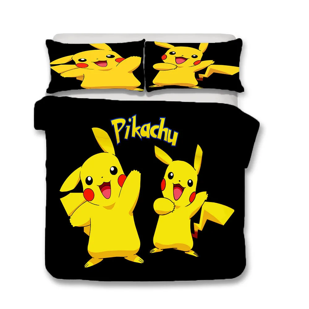 Pikachu Pokemon Kids Duvet Cover Children Boys and Girls Cartoon Bedding Set 3-Piece Cover Bedroom Decoration Gifts