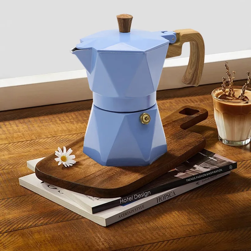 Aluminum Double Valve Moka Pot Multifaceted Diamond 3D Italian Coffee Maker