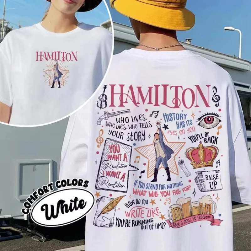 Hamilton Musical Themed Retro Style Printed Short Sleeved Women's T-shirt, Retro American Broadway Music Fan T-shirt