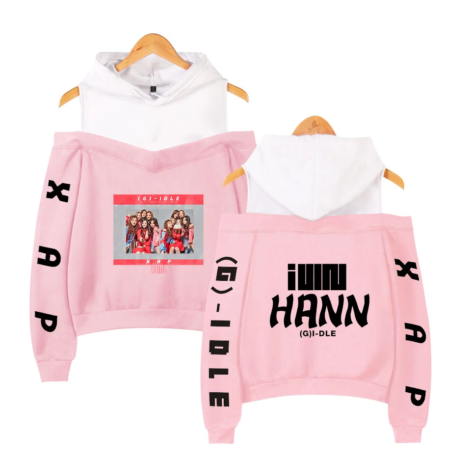 GIDLE Off-shoulder Hoodies Kpop Fashion Streetwear Women Autumn Off Shoulder Sweatshirt Korean (G)I-DLE Fans NEVERLAND Clothes