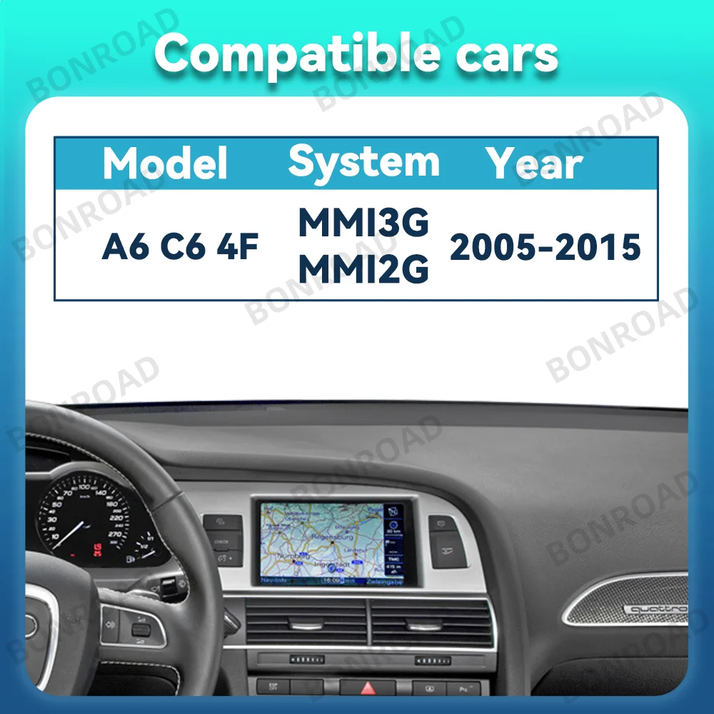 BONROAD-reproductor multimedia de radio para coche, pantalla táctil de 8,9 pulgadas para Audi A6 C6 4F 2005-2015 con CarPlay inalámbrico, Android, Auto Airplay 5