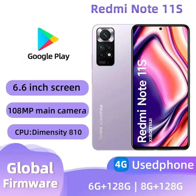 Redmi Note 11S 4g Android RAM 6GB ROM 128GB Unlocked 6.6 inches Screen MediaTek Dimensity 810 Original Used Phone