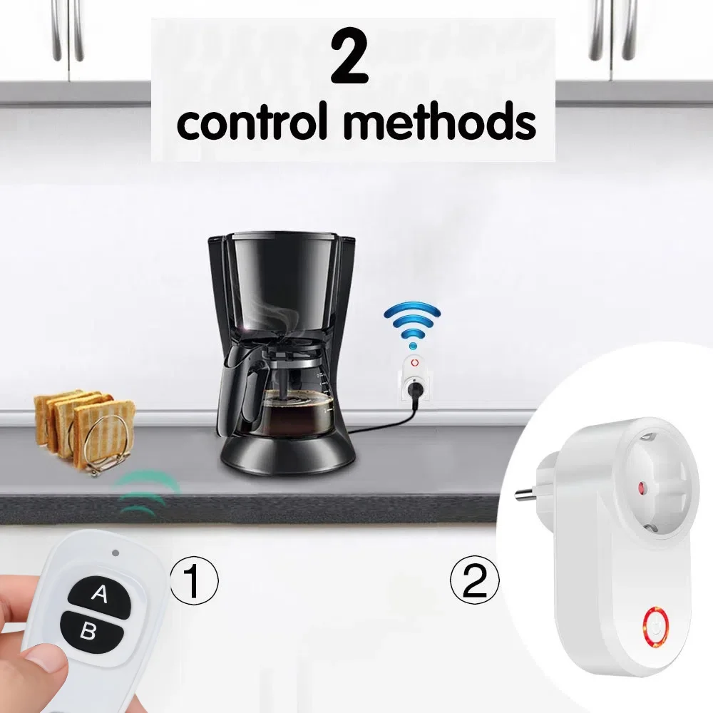 433Mhz Wireless Smart Outlet Remote Control Socket EU FR Waterproof Remote 15A 110V 220V RF Plug for Home Appliances Lamp ON OFF