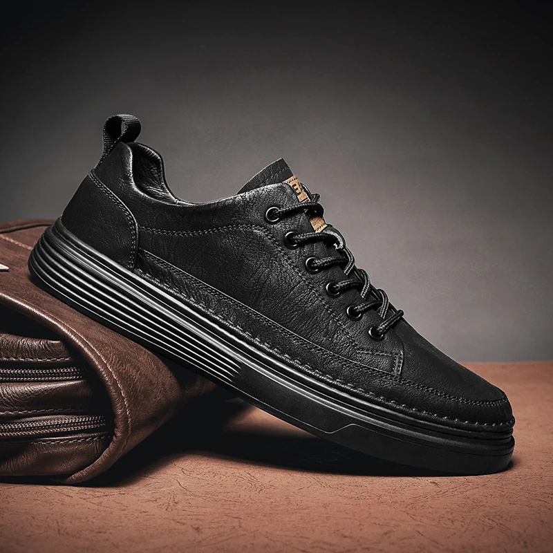 Classic Men's Platform Slip-On Sneakers Casual Leather Shoes Comfort Flat Loafers for Spring