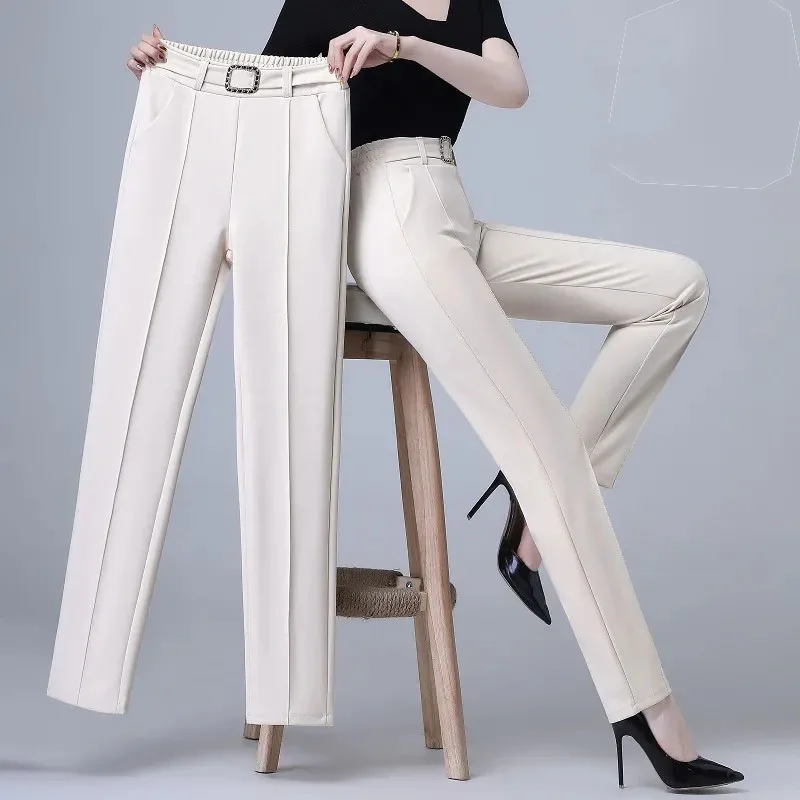 4XL Large Size Women Pants New Spring Autumn Elastic High Waist Straight Pencil Pants Office Ladies Professional Suit Trousers