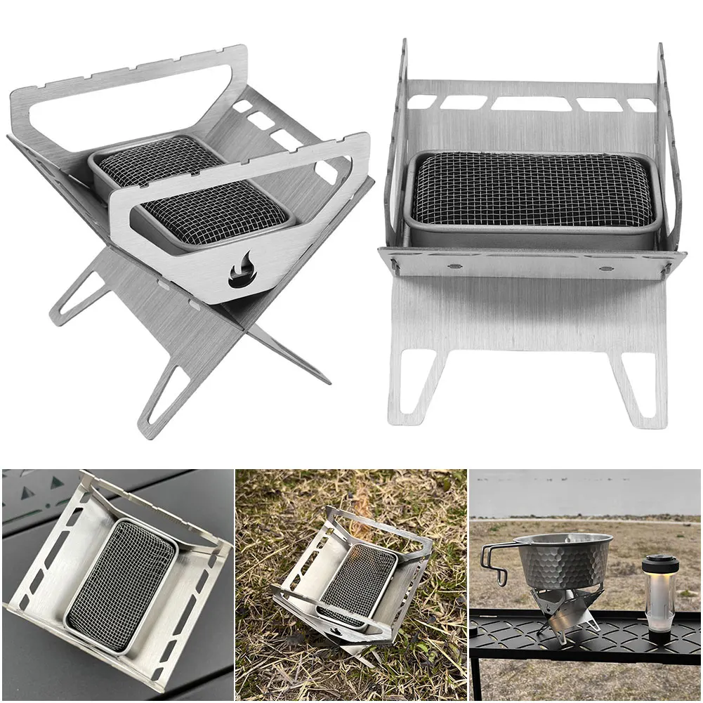 

Портативная походная печь-гриль из нержавеющей стали с решеткой для барбекю, складная, для кемпинга