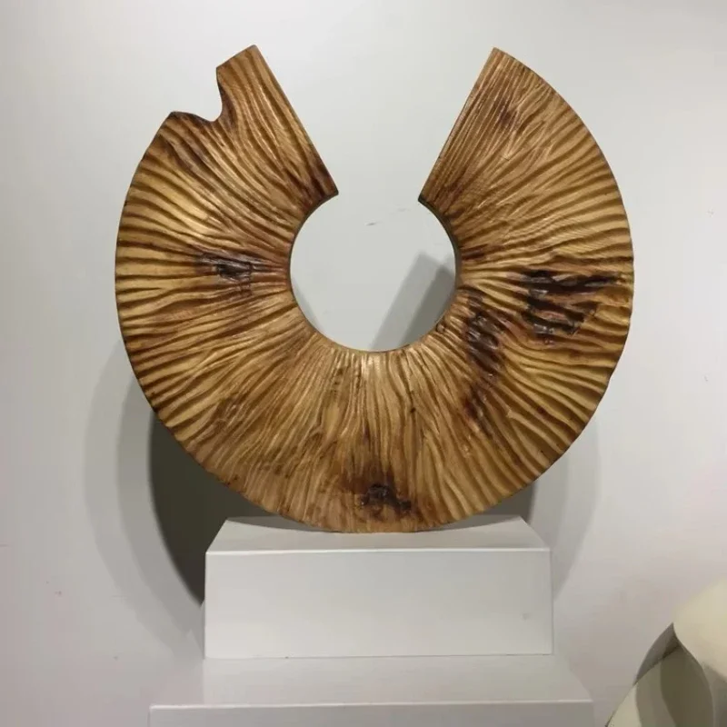Luxury solid wood sculpture abstract, round style wooden craft ornament, home decoration