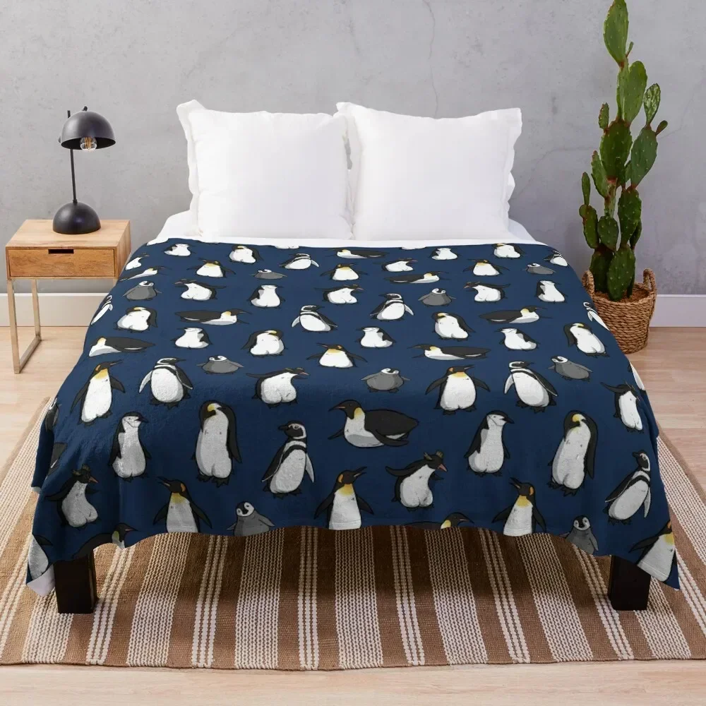 

Cute Penguin Pattern (Dark Blue Variant) Throw Blanket Decorative Beds Multi-Purpose Moving Blankets