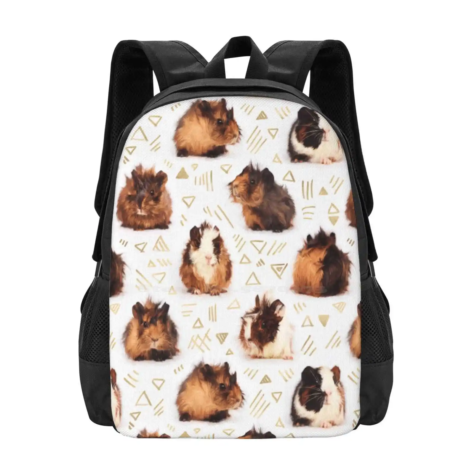 The Essential Guinea Pig Pattern Design Bagpack School Bags Guinea Pigs Cavy Pets Cute Rodents Animals Patterns Gold Painted