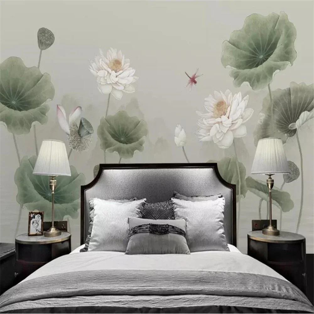 Custom 3D Mural lotus wall murals Painting Sofa wallpaper for Living Room Background Photo Wall paper Stickers home decoration