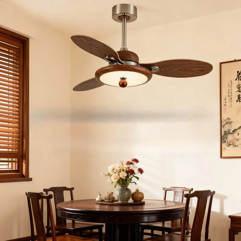 Japanese Vintage Ceiling Fan Light Restaurant High-end Living Room Antique Style Variable Frequency Fan Pendant Lamps Luminaires