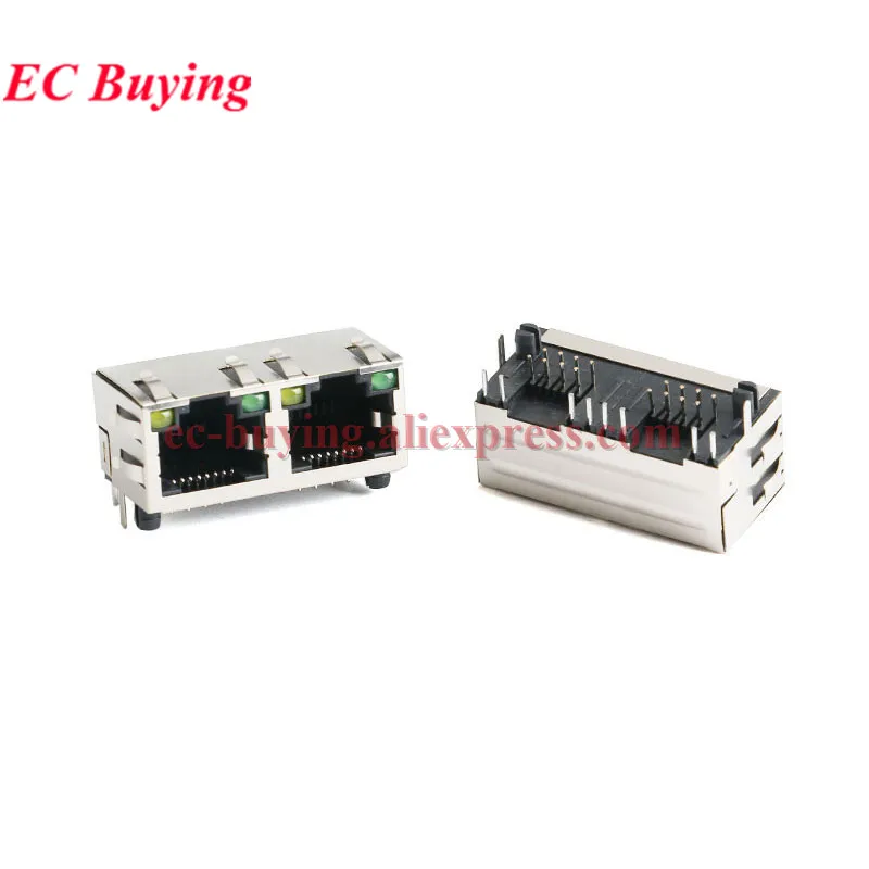 1Pc-5Pcs RJ45 Socket 8P8C 59 Network Modular Plug Connector Mounting Ethernet Network Cable Adapter Data Transfer LED Lamp Rj-45