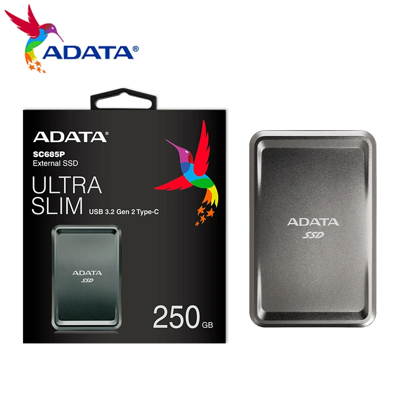 ADATA SC685P External SSD ULTRA SLlM USB3.2 Gen2 Type-C 250G mini form factor efficient execution High speed transmission For PC