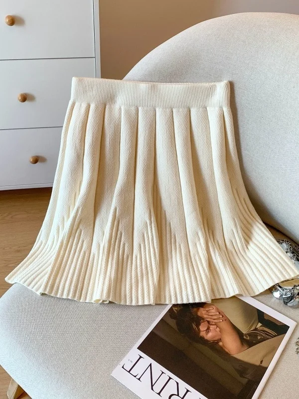 

Женская вязаная юбка-рыбка с плиссировкой, утепленная, с высокой талией, А-силуэт, французский стиль, из полиэфирного волокна, осень-зима