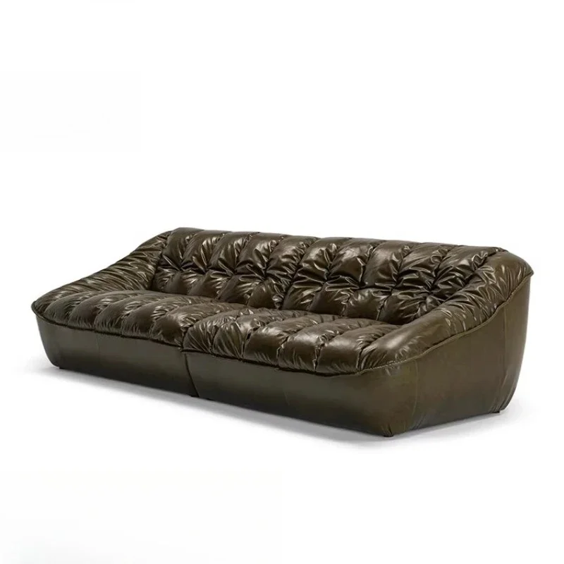 Retro oil wax leather leather sofa medieval straight row first layer cowhide