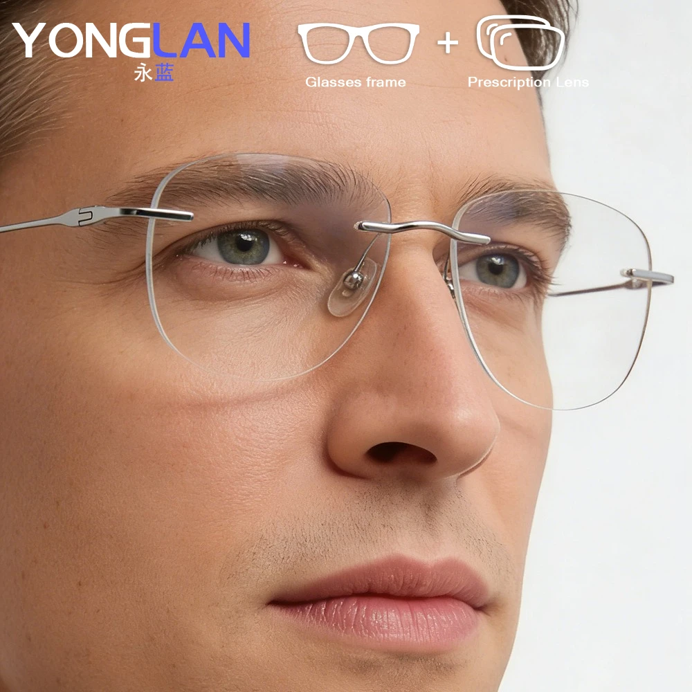 

Pilot Rimless Glasses Men Pure Titanium Optical Eyewear Prescription Lenses Progressive HD Myopia Eyeglasses Scratch-Resistant