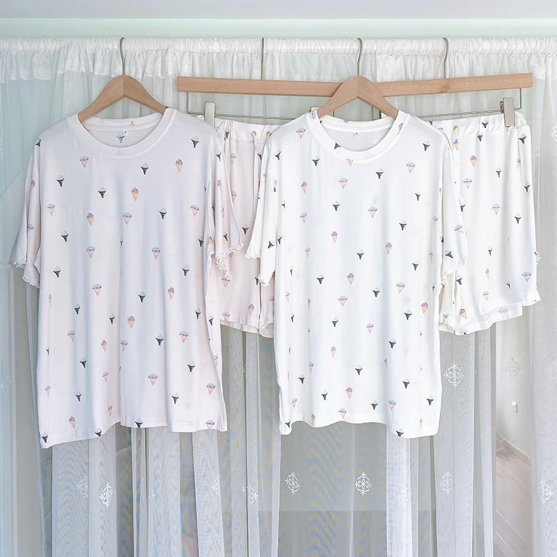 

Summer Thin Modal Cotton Candy Colored Sweet Cone Short Sleeve Shorts Home Clothes Breathable Women's Sleepwear Short Pants