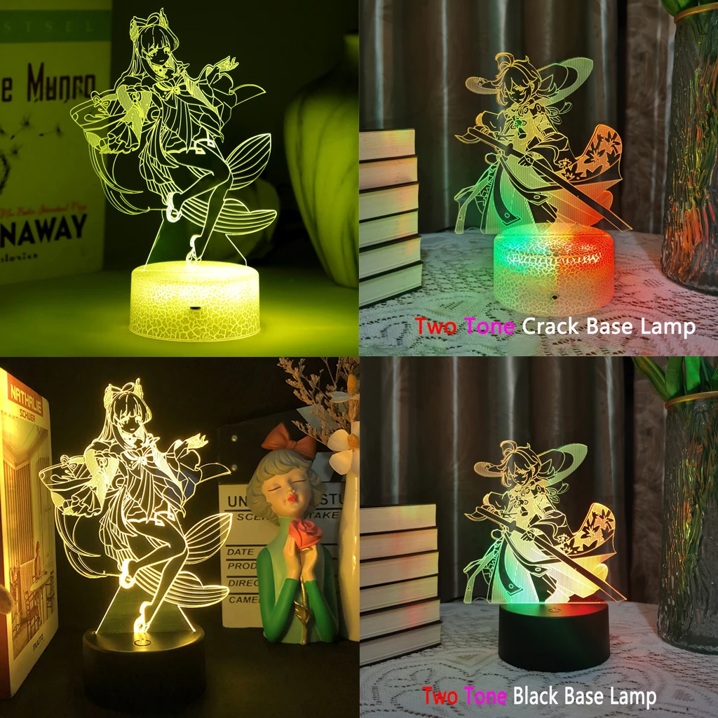 Genshin Impact Acrylic Sheet Board Anime Figure Kazuha Hu Tao 3D Led Night Light Base For Kid Home Lamp Decor Illusion Gift Lisa