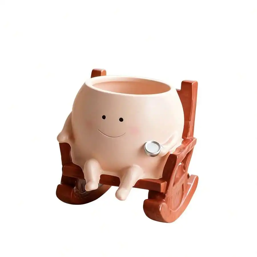 Smiling Face Planter, Cute Guitar Design, With Drainage Hole, Funny Small Flower Pot, Suitable For Indoor Succulents, JJ2496LI
