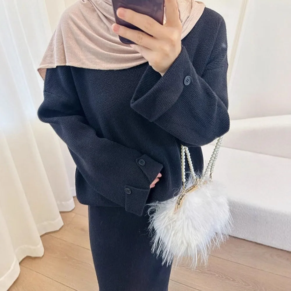 Skromny dzianinowy sweter, gładki komplet dwuczęściowy dla kobiet muzułmańskich, abaja, top, spódnica, islamski kaftan, szata, kaftan dla kobiet muzułmańskich, kaftan.