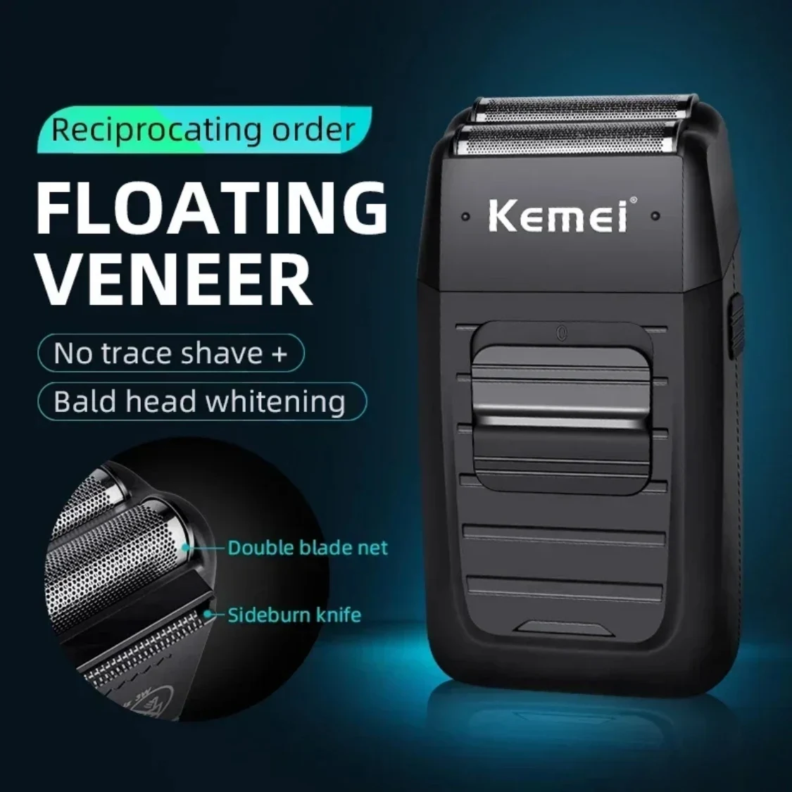 Kemei KM-1102 Rechargeable Cordless Shaver for Men Twin Blade Reciprocating Beard Razor Face Care Multifunction Strong Trimmer