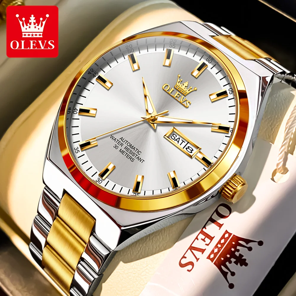 

OLEVS 9907 Men's Business Automatic Mechanical Watch Calendar Luminous Stainless Steel Luxury Fashion Watches Gifts reloj hombre