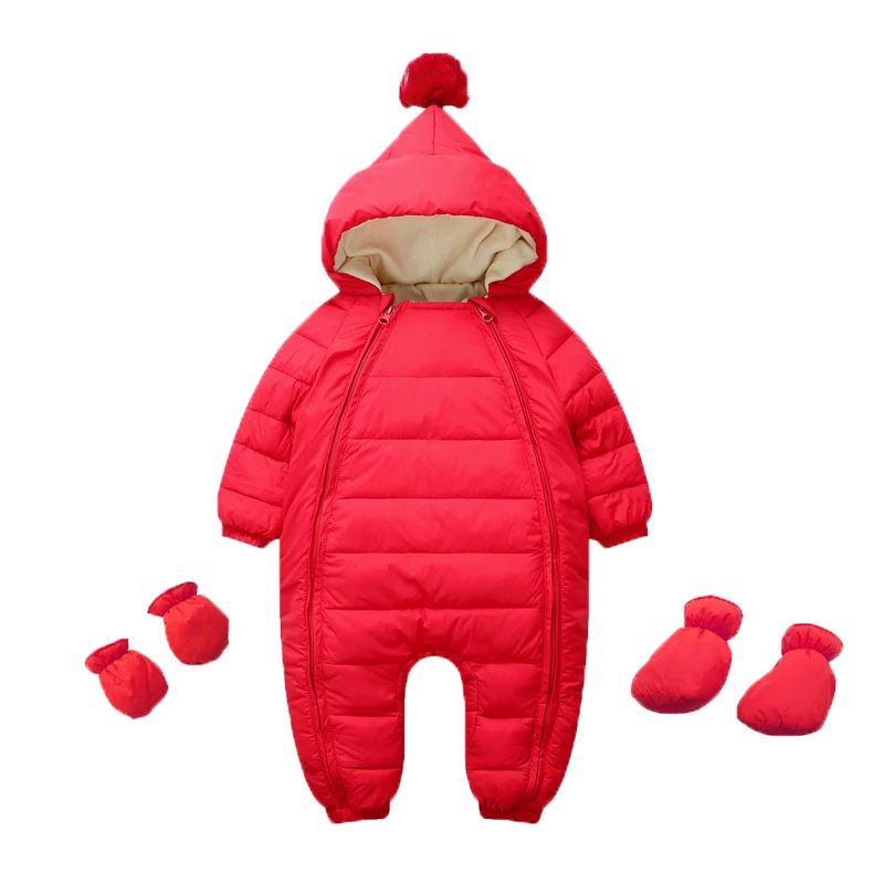 UNIFEMEN Newborn Baby Jumpsuit Hooded Plus Velvet Warm Infant Boys Snowsuit Toddler Girls Cotton Padded Overalls Rompers