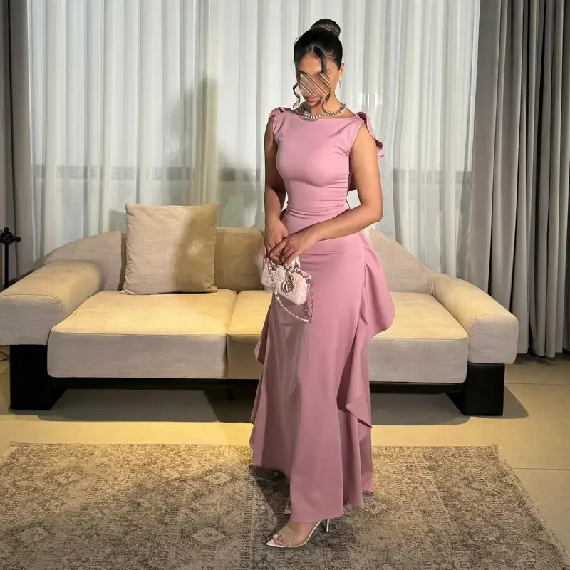

Beshinel Customized Pink Ruffles Backless Prom Gowns 2025 Sleeveless Floor Length Evening Dresses Luxury Elegant Wedding Party