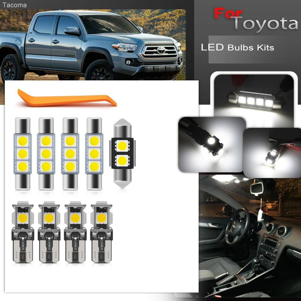 Atualizado branco carro interior luz, lâmpadas LED, espelho de vaidade, mapa, cúpula, licença, Toyota Tacoma Gen3, N300, 2016-2023