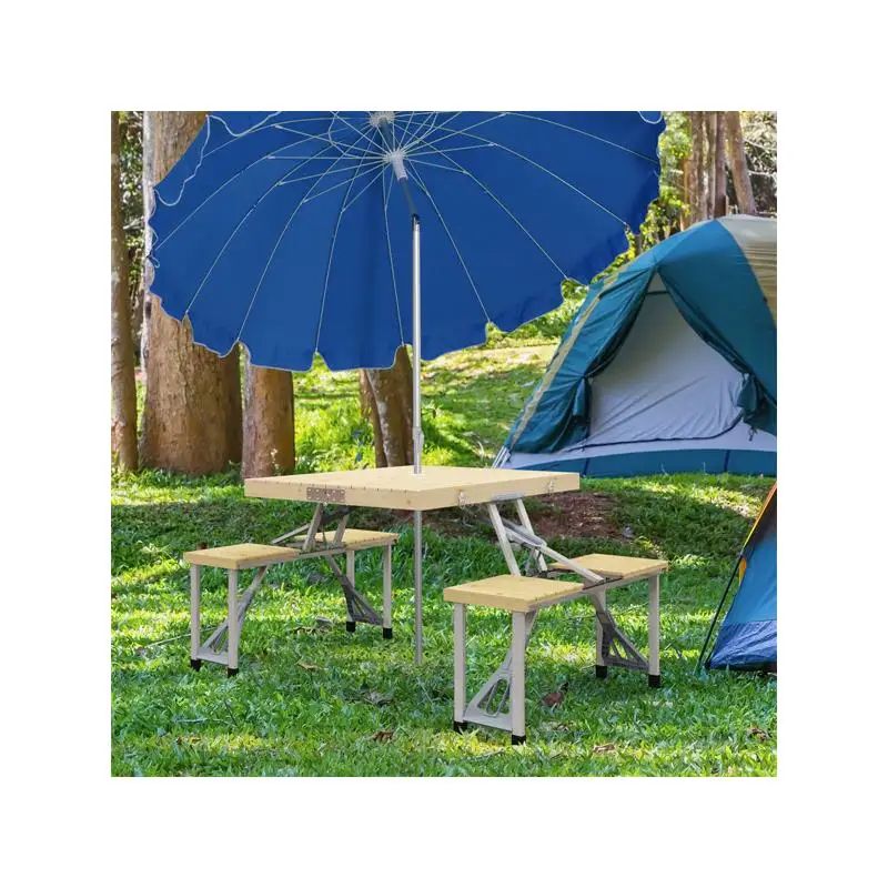 مجموعة طاولة نزهة خشبية خارجية للتجمعات العائلية والشواء