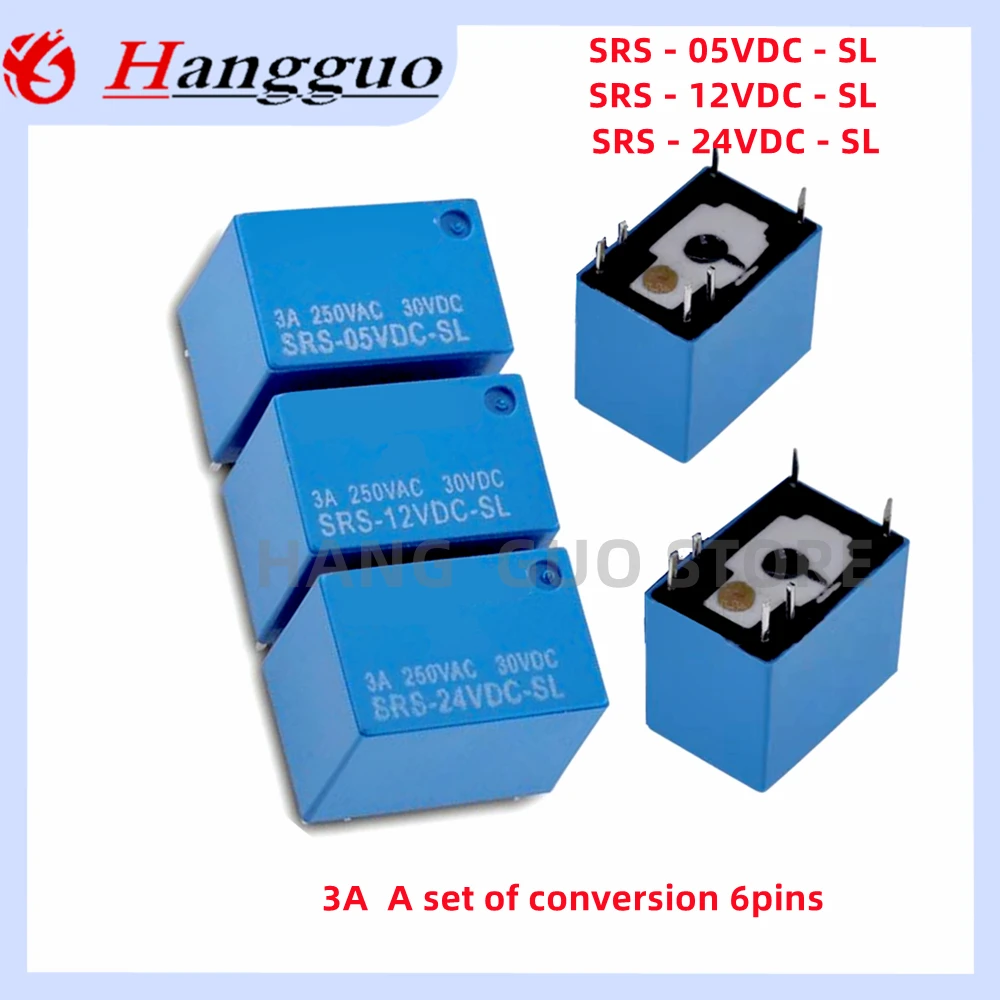 5PCS/Lot Original SRS-05VDC-SL SRS-12VDC-SL SRS-24VDC-SL 3A  A set of conversion 6pins Relay