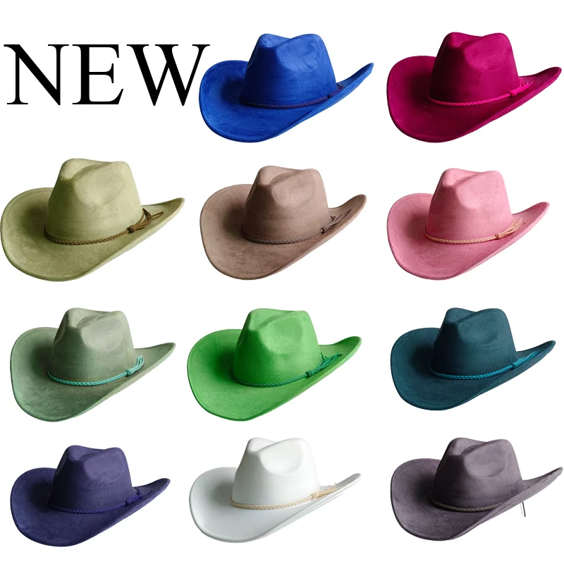34 Farben Veganer Wildleder-Cowboyhut Jazz Panama Hut Unisex Damenhut Cowboyhut mit breiter Krempe Damenhut Cowboyhut