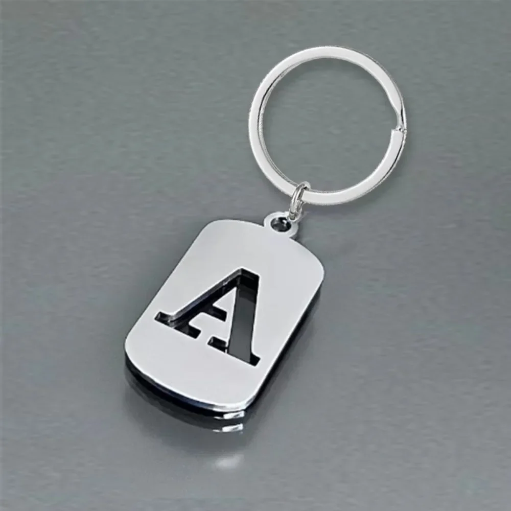 English Letter Tag Key Chains Smooth Stainless Steel Hollow ABC Personalized Keychains Handbag Ornament