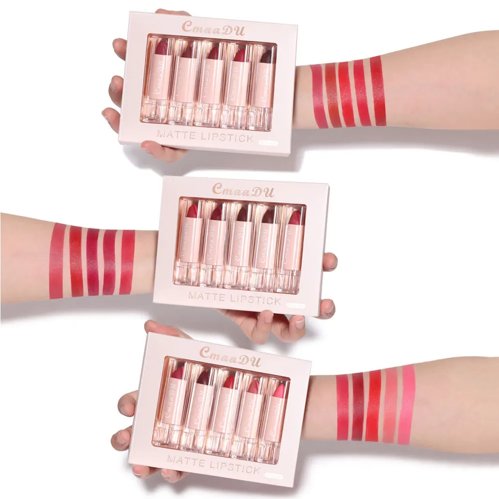 Cmaadu Lippenstift Set Lippenstift Lippenstift Matte Hydraterende, Langdurige Makkelijke Make-Up Natuurlijke Gezondheid 5 Stuks Pak 1 Doos