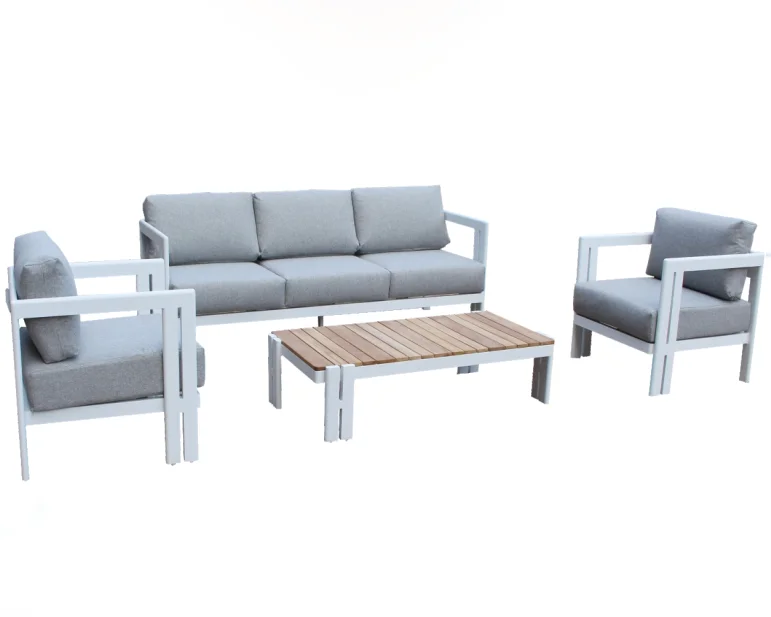

Modern Outdoor Aluminum Garden Sofa with Teak Table Top Popular Choice for Patio Furniture in Courtyards Hotels Parks