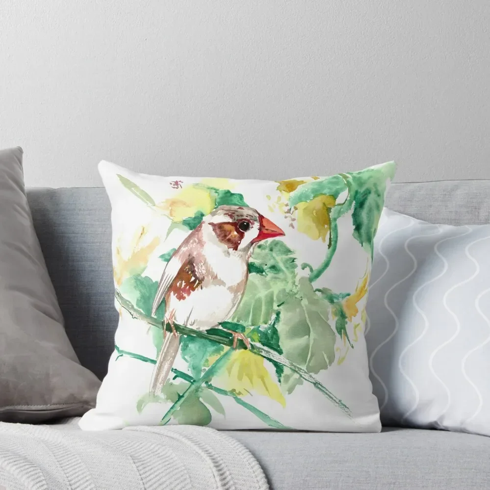 Zebra Finch and Flower Throw Pillow Cushion Cover Set autumn pillowcase pillow