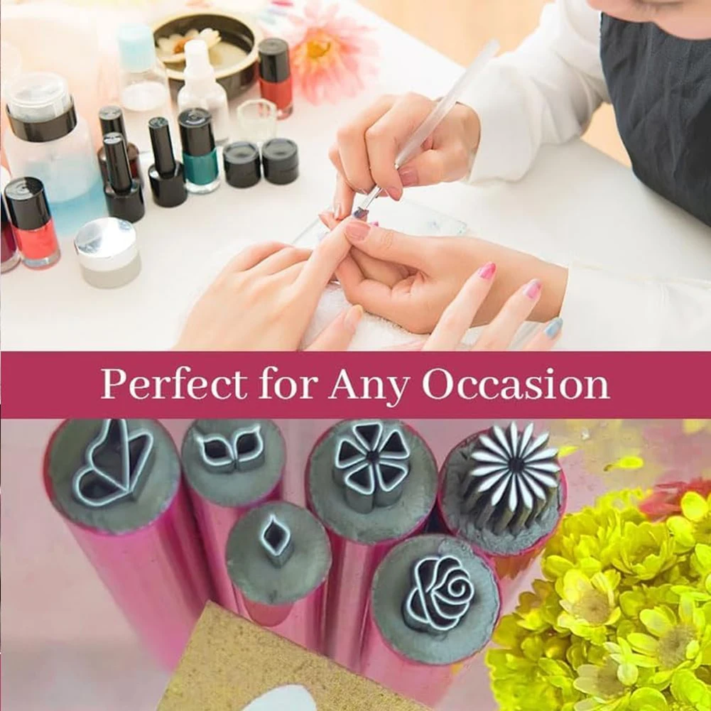 6PCS Nail Art Flower Stamps Pen 6 Patterns DIY Nail Art Dotting Tool For Girls Women