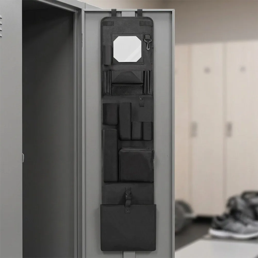 28x132cm Hanging Organizer for Lockers with Mirror and Multiple Storage Pockets Suitable for School Gym Office