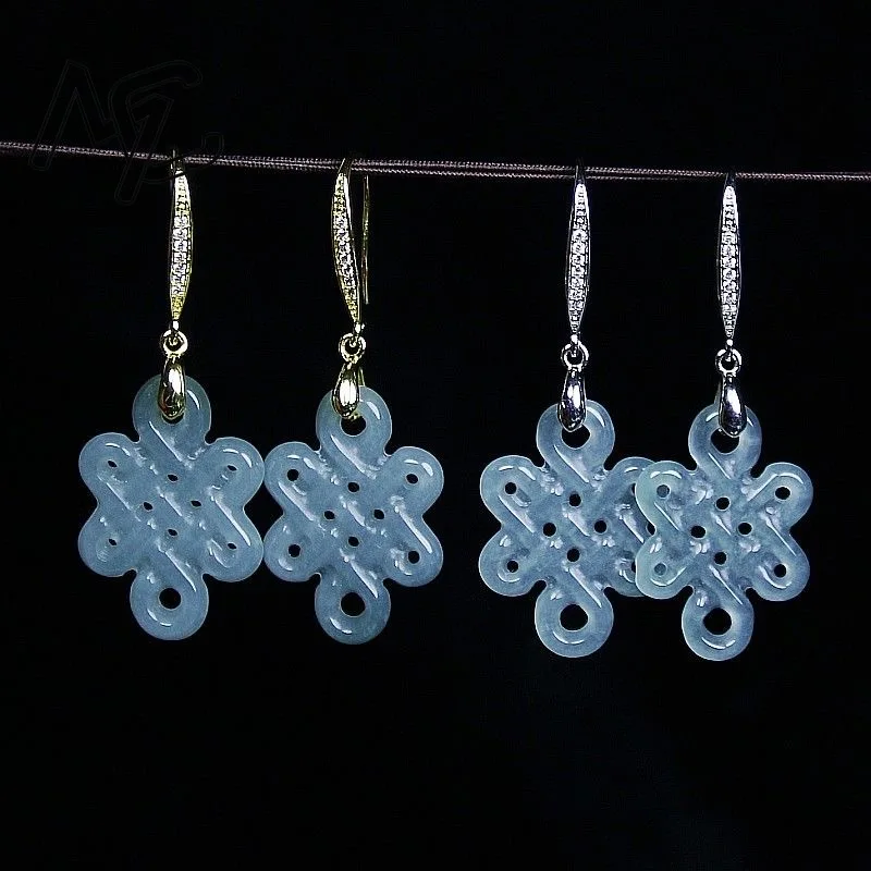 S925 Silver Authentic Natural Jadeite China Knot Earrings Inlaid Exquisite Luxury Women's Ear Thread Fashion Party Holiday Gift