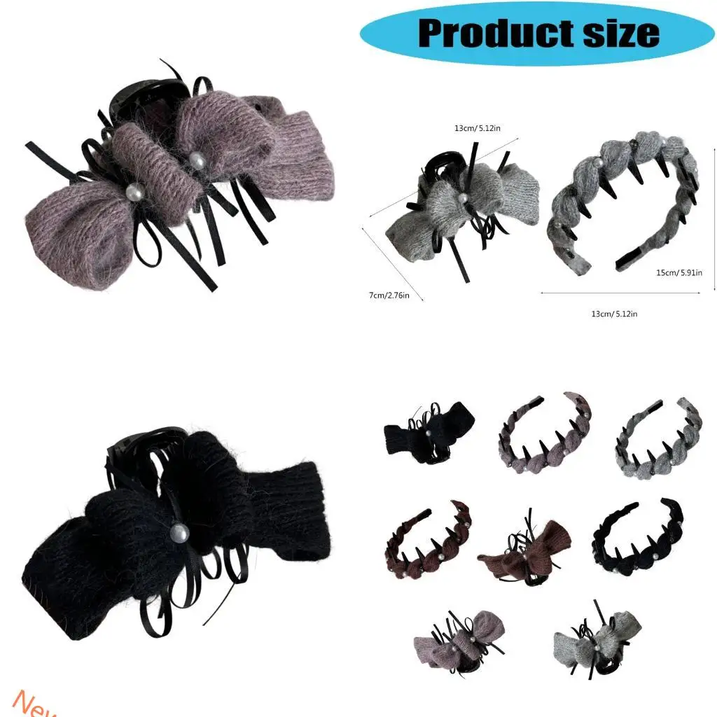 

MultiPurpose Pearls Decors Crochet Hairband/Hair Claw Clip NonSlip Design Travel Essential Autumn Winter Women Accessory LXAD