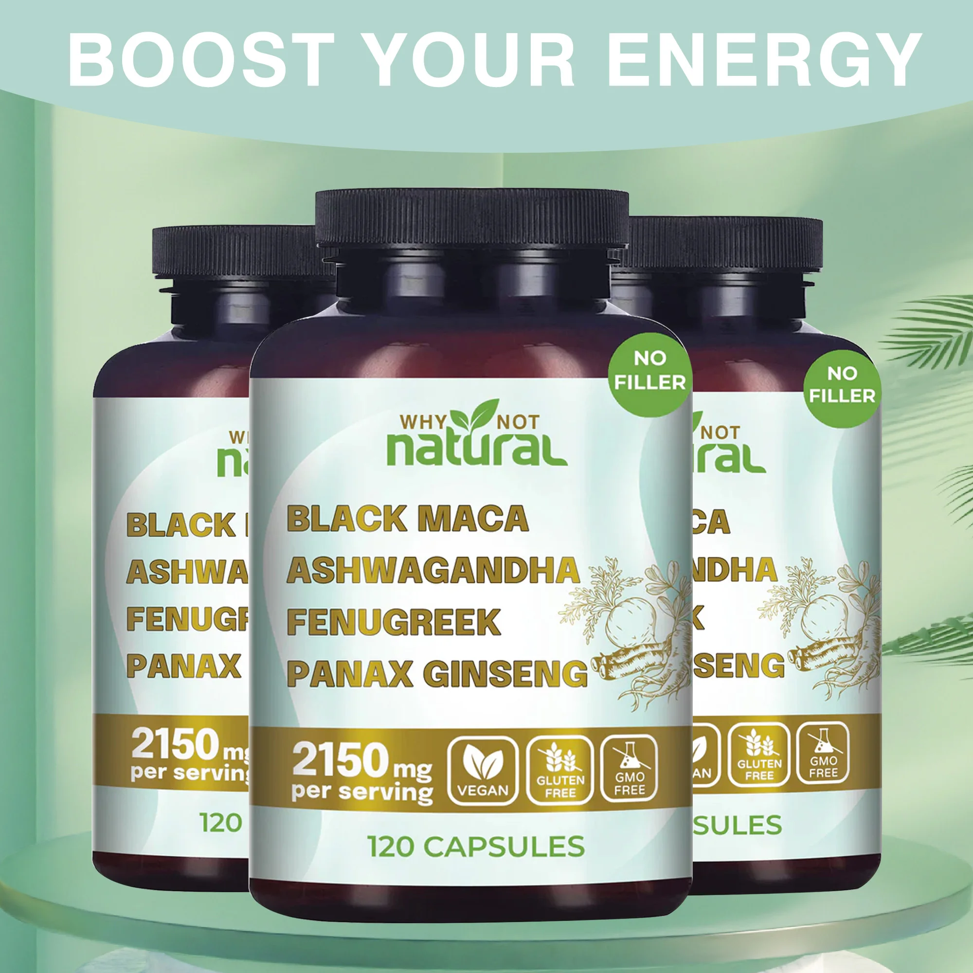 

Maca Supplement with Ashwagandha, Ginseng and Fenugreek Supports Mood, Energy, Endurance and Performance