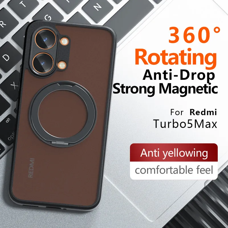 

For Xiaomi Redmi Turbo 5 Max, Turbo 5 Magnetic Case ELVEV Skin-feel Hard PC Rotating Stand Phone Cover